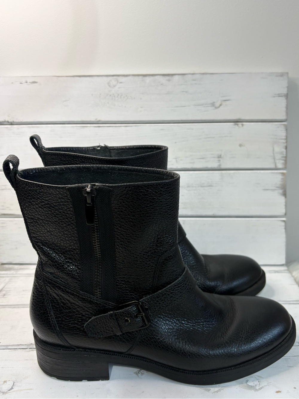 (311)Nine West Tumble Booties Black Moto Ankle Boots
